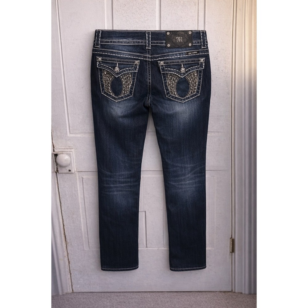 MISS ME Jeans Womens 28x31 Long Bootcut Skinny Dark Wash Bling Pocket Rhinestone